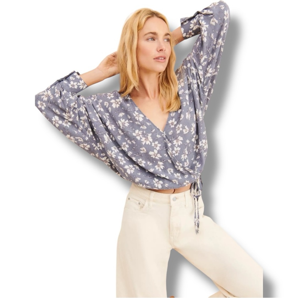 Dress Forum Free People Gray/Purple Blouse with Bishop Sleeves and Relaxed Fit - Picture 2 of 16
